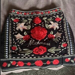 Embroidered Floral Black Skirt